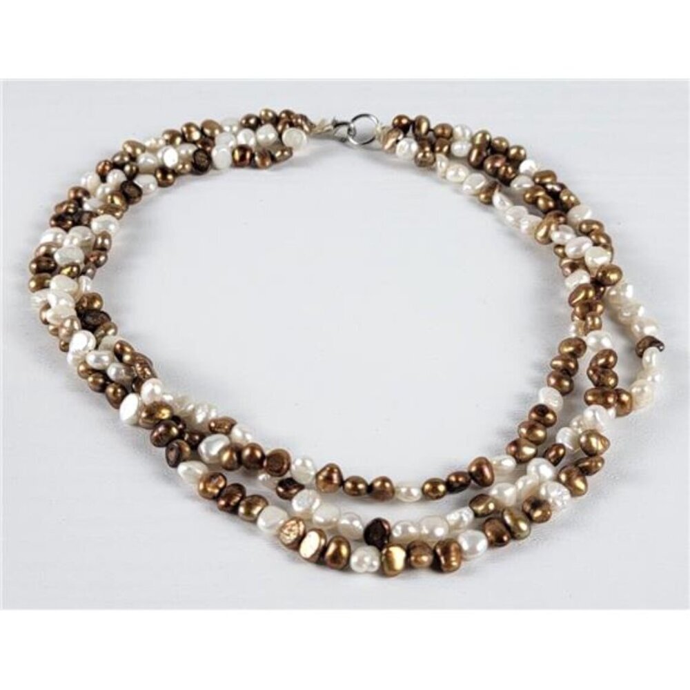 3 Strand Freshwater Pearl Necklace Chocolate And White Cultured 18" Lobster